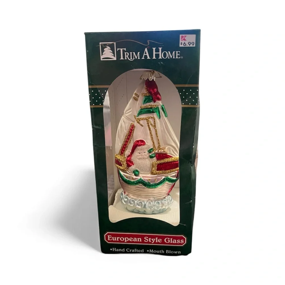 Vintage Trim A Home European Style Mouth Blown Glass Sailing  Santa  Ornament‎